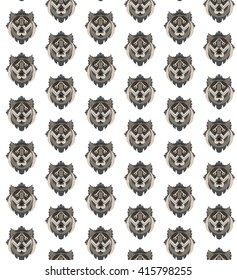 Seamless pattern with animals on a white background. Abstract geometric wolf. Tribal animal. Wolf Face Front. Vector abstract background