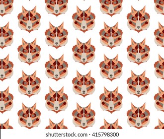 Seamless pattern with animals on a white background. Abstract geometric fox. Tribal animal. Fox Face Front. Vector abstract background
