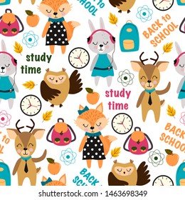 seamless pattern with animals at school - vector illustration, eps