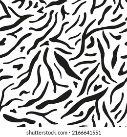Seamless pattern animals striped on white background. Monochrome fur wild animals tiger or zebra. Abstract texture mammals. Vector repeated texture for print, fabric, wrapping, wallpaper, tissue.