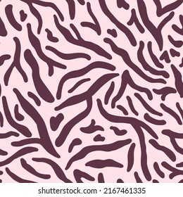 Seamless pattern animals striped on pink background. Color fur wild animals tiger or zebra. Abstract texture mammals. Vector repeated texture for print, fabric, wrapping, wallpaper, tissue.