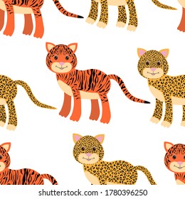 Seamless pattern animals tiger and leopard vector illustration