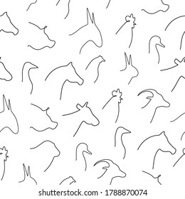Seamless pattern animals vector line. Farm domestic animals head symbols illustration isolated on white background.