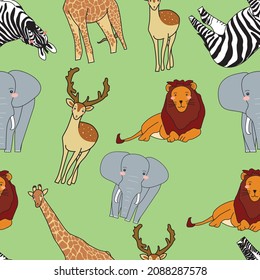 seamless pattern of animals in the zoo on blue background