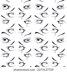 Seamless pattern with anime eyes, love look, valentine's day, anime eyes, anime girl eyes, anime eyes PNG, manga, kawaii