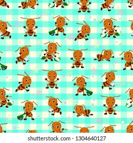Seamless pattern with ant cartoon