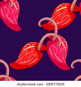 seamless pattern  of  anthurium flower flamingo.  vector illustration