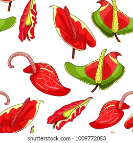 seamless pattern  with  anthurium flower flamingo.  vector illustration