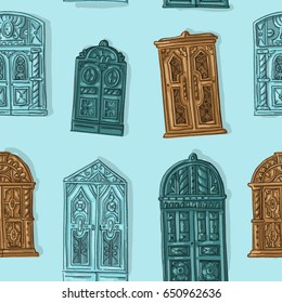 Seamless pattern with antique doors