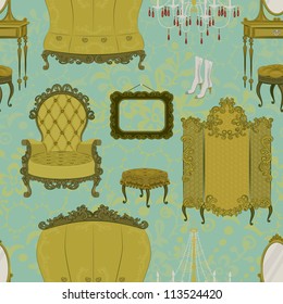 Seamless pattern with antique furniture