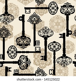 Seamless pattern with antique Keys