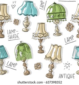 Seamless pattern with antique lamps