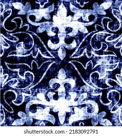 seamless pattern in antique style. 
royal elements, arabesques, ornaments for any modern design. ceramic tile design in denim texture.     