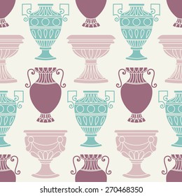 Seamless pattern with antique vases