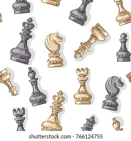 Seamless pattern with antique vintage chess
