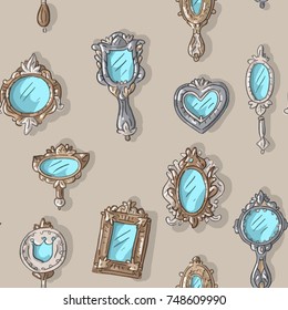 Seamless pattern  with antique vintage mirrors