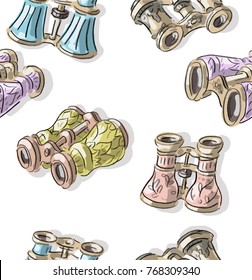 Seamless pattern with antique vintage opera glasses