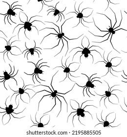 Seamless pattern with any types of spiders. Halloween wrapped paper or textile. Vector illustration