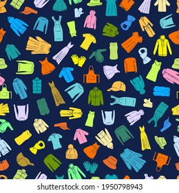 Seamless pattern of Apparel, colored different clothes of men and women vector illustration