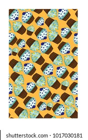 Seamless pattern of appetizing cupcakes with blue cream