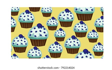 Seamless pattern of appetizing cupcakes with green cream and mint