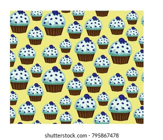 Seamless pattern of appetizing cupcakes with green cream and mint