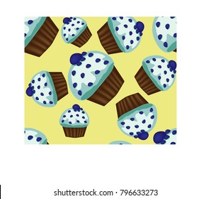 Seamless pattern of appetizing cupcakes with green cream and mint