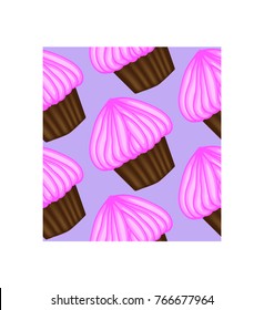 Seamless pattern of appetizing cupcakes with pink cream