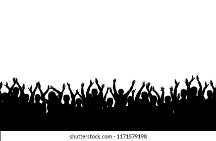 Seamless pattern. Applause crowd people silhouette. Cheerful crowd cheering.