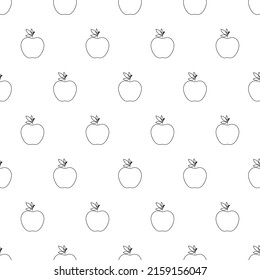 Seamless pattern with apple. Black flat icon apple slice on white background. Linear icon fruit set. Modern design for print on fabric, wrapping paper, wallpaper, packaging. Vector illustration