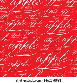 seamless pattern apple calligraphic inscription on red background