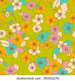 Seamless pattern with apple flowers.