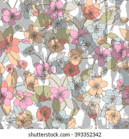 Seamless pattern with apple flowers.