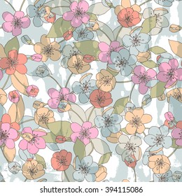 Seamless pattern with apple flowers.