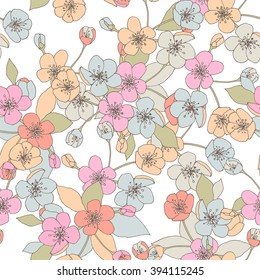 Seamless pattern with apple flowers.