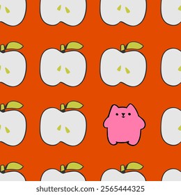 Seamless pattern of apple fruits.Trendy vector illustration.