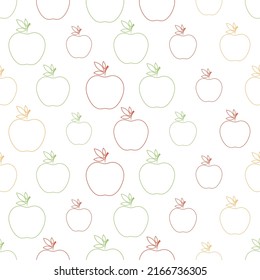 Seamless pattern with apple. Icon apple in line art style. Fruit icon symbol. Outline of colored apple. Design for print on fabric, wrapping paper, wallpaper, packaging. Vector illustration