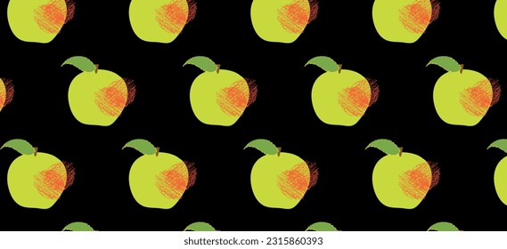 manzana de patrón sin foco. La ilustración está dibujada a mano. Ilustración vectorial con textura.