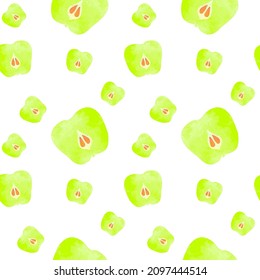 Seamless pattern with apple isolated on white background. For printing wrapping paper, fabric, packaging. Hand Drawn vector illustration.
