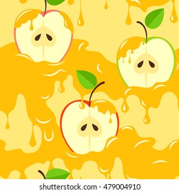 Seamless pattern apple on a background honey drops. Illustration for Jewish New Year / Shana Tova holiday / Rosh Hashanah. 