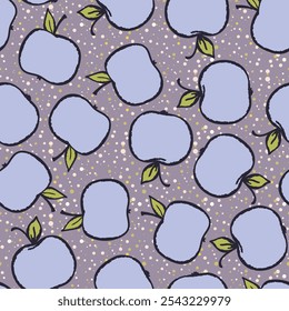 Patrón sin fisuras con manzana sobre fondo de color. Natural deliciosa fruta madura sabrosa fresca. Ilustración vectorial para impresión, tela, textil, Anuncio, diseño. Manzanas estilizadas con hojas. Concepto de comida.