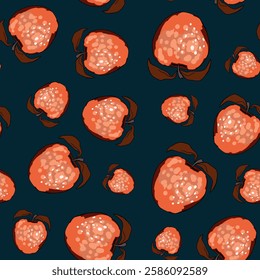 Seamless pattern with apple on color background. Natural delicious fresh ripe tasty fruit. Vector illustration for print, fabric, textile, banner, design. Stylized apples with leaves. Food concept.