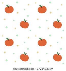 Patrón sin fisuras con manzana sobre fondo blanco. Otoño y concepto de cosecha. Ilustración vectorial de estilo plano.