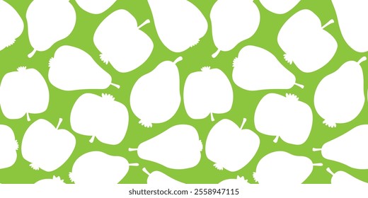 Seamless pattern with apple and pear silhouettes. Fruit monochrome abstract print. Vector graphics.