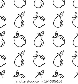 Seamless pattern with Apple and pear-shaped outline isolated on white background. Summer fruits rich in vitamins, vegetarianism, vector illustration for fabric, packaging and other surfaces.