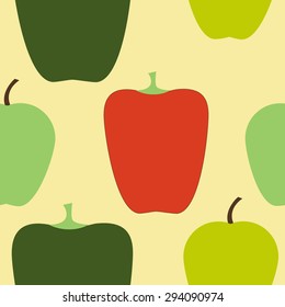 Seamless pattern - apple and sweet peppers for fabric or paper for scrapbooking and tissue. background for web design.