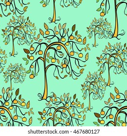 seamless pattern of apple tree autumn vector illustration