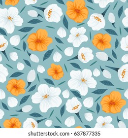Seamless pattern with apple tree flowers