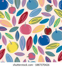 seamless pattern with apple vector illustration. Summer design repeated textile with fruits. Wallpaper printing background for boys and girls.