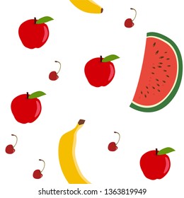 
Seamless pattern - apple, watermelon, banana, cherry. Vector graphics.
